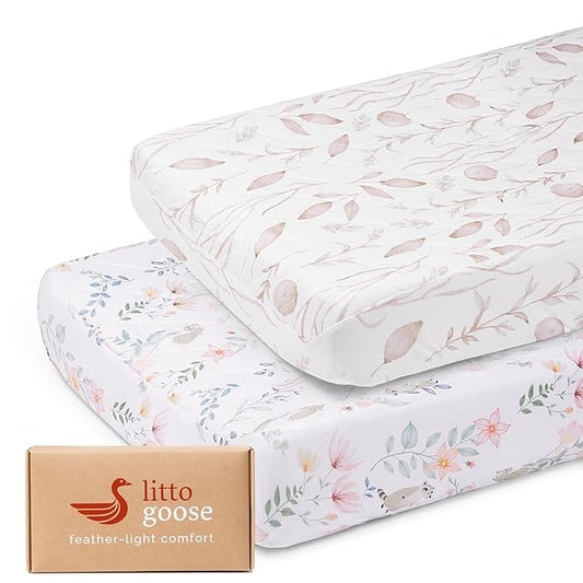 Littogoose Quilted Changing Table Cover (2-Pack) Fitted Diaper Changing Pad Cover, Soft Breathable Ideal for Boys Girls (2-Pack)