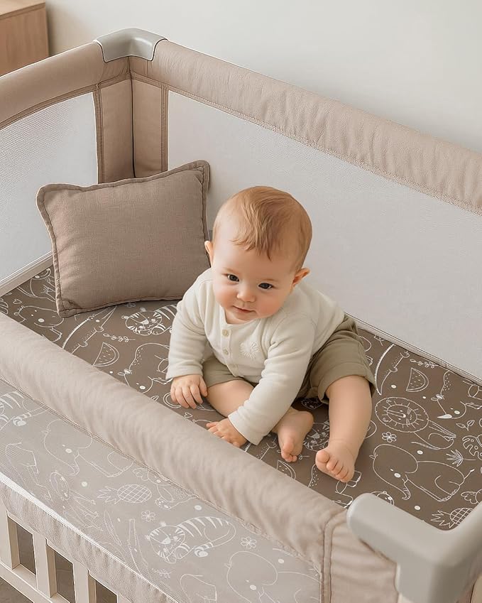 Pack and Play Sheets Fitted, Mini Crib Sheets 2-Pack for Pack N Play Mattress, Stretchy Playpen Sheet for Boys Girls, Softness and Breathable, 38" x 26"