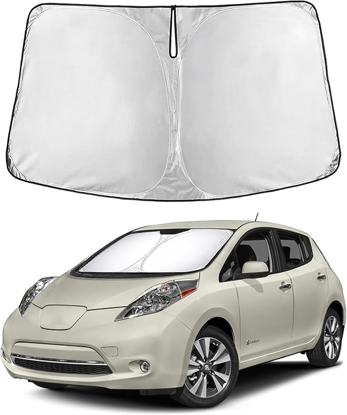 EcoNour Windshield Sunshade for Nissan Leaf 2011–2017 | Custom Fit Front Window Sun Shade | Blocks Harmful UV Rays & Reduces Heat | Foldable Sun Visor with Storage Pouch