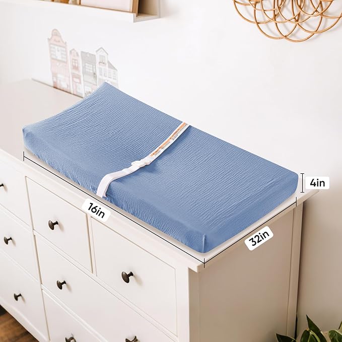 Changing Pad Cover for Baby Girls Boys - 100% Organic Cotton Muslin Changing Pad Sheets with Secure 360° Elastic Fit, Ultra-Soft for Delicate Skin, 2 Pack