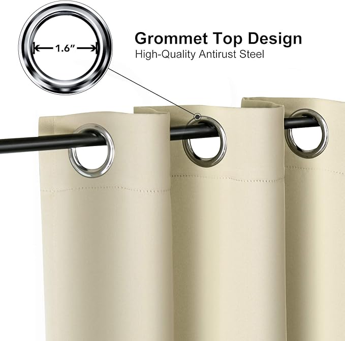 ChrisDowa Blackout Curtains 102 Inches Long for Living Room, Grommet Thermal Insulated Room Darkening Curtains for Bedroom (1 Panel Set, Beige, 52W x 102L)