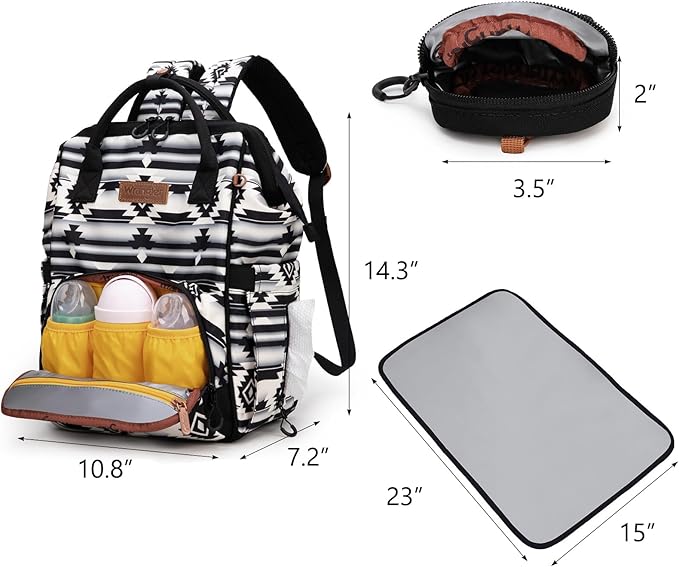 Montana West Wrangler Diaper Bag Backpack Aztec Travel Backpack Purses Western Multi-Function Baby Bags for Mom with Waterproof Insulated Pockets