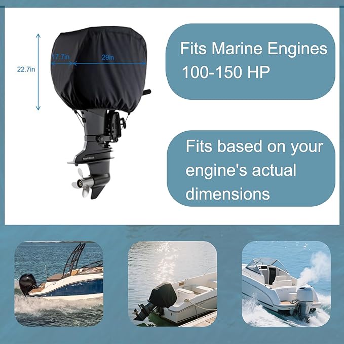 Outboard Motor Armor Cover for Heavy Duty Outboard Engine fits 100-150 HP 29×17.7×22.7 inches Saltwater Resistant UV Degradation
