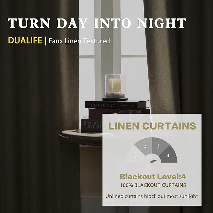 DUALIFE Blackout Curtains 96 Inches Faux Linen Oatmeal Sand Color Curtains for Living Room Neutral Back Tab Pocket Track System Privacy for Bedroom Curtains High Ceiling Drapes 50x96 Inch 8 FT Tall