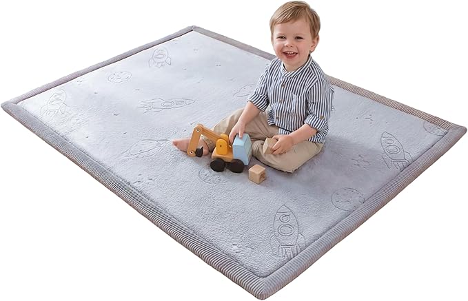 Hakuna Matte GlowCloud Baby Play Mat for Floor 47”x 67” Planets – Coral Velvet Memory Foam Rug for Crawling & Cozy Play – Non-Slip, Water-Resistant, Easy-Care Tummy Time Mat, Playmat for Playpen