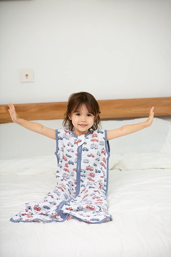 TADO MUSLIN Baby Sleep Sack 0-6 Months Wearable Blanket for Babies 100% Organic Cotton 2-Way Zipper YKK 0.5 TOG Toddler Sleeping Sacks Cars