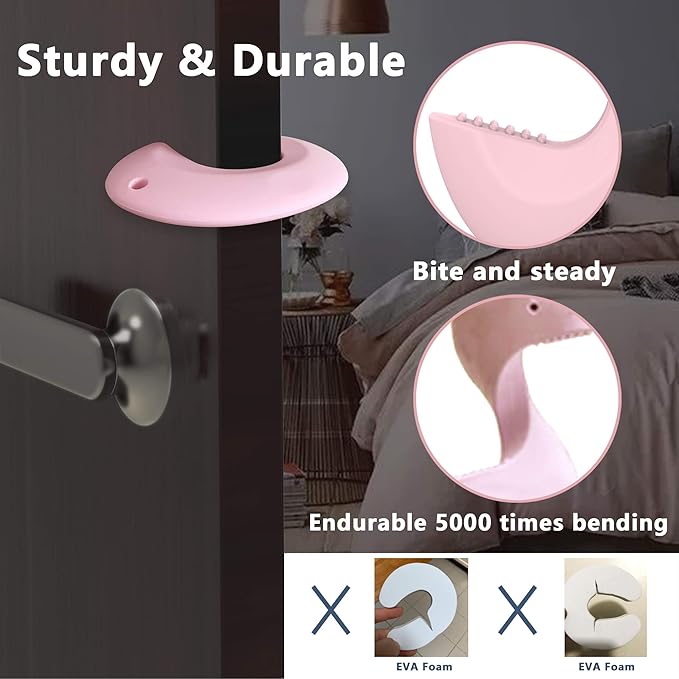 Door Pinch Guard and Door Slam Stopper, Durable Silicone Door Finger Pinch Guard, Prevents Slamming on Even Heavy Doors, Non-Toxic & Pet Friendly, 4 Packs （2 Pink 2 Blue）