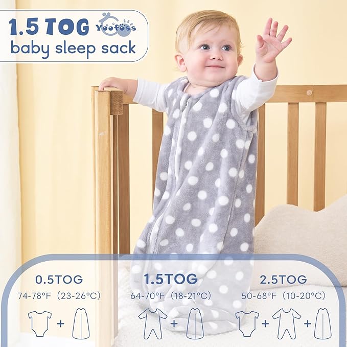 Yoofoss Baby Sleep Sack 0-6 Months, 1.5 Tog Sleep Sack, Fleece Baby Wearable Blanket with 2-Way Zipper, Neborn Sleeping Sack, Soft Warm Lightweight(Small)