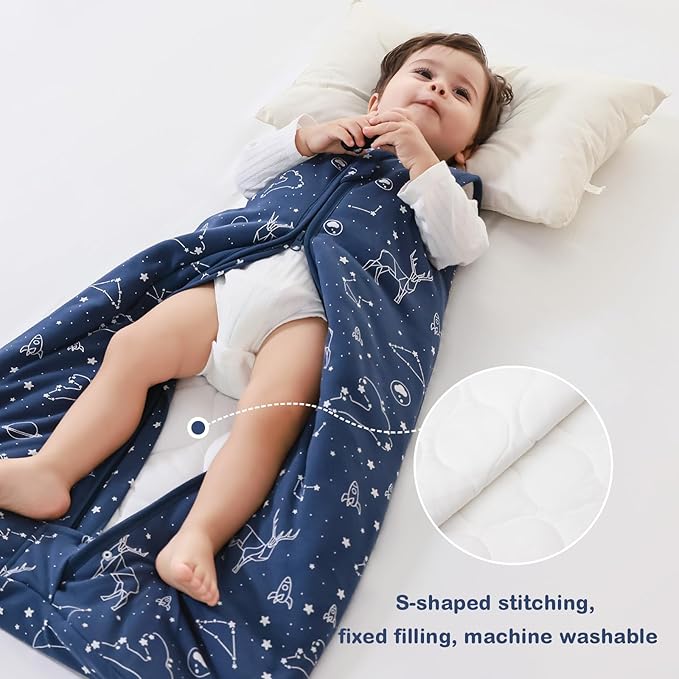 Mosebears Sleep Sack Baby Winter Wearable Blanket with 2-Way Zipper,2.5 TOG Cotton Sleep Sack Unisex(Navy Blue,6-12 Months)