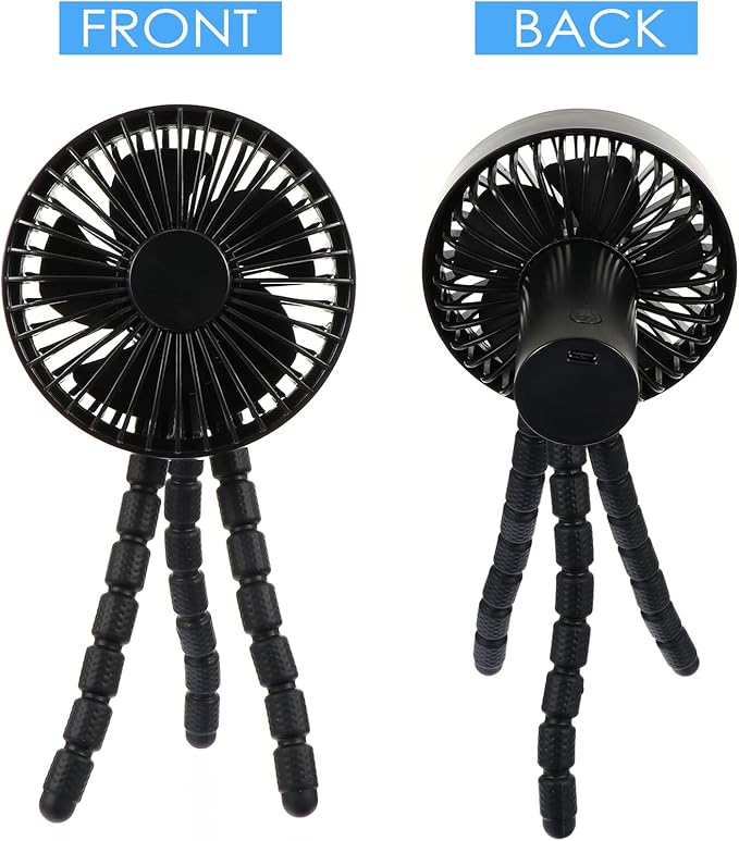 VICASKY Portable Mini Clip-on Stroller Fan for Babies, USB Rechargeable Quiet Handheld Cooling Air Cooler, Black, Suitable for Outdoor Travel and Office Use