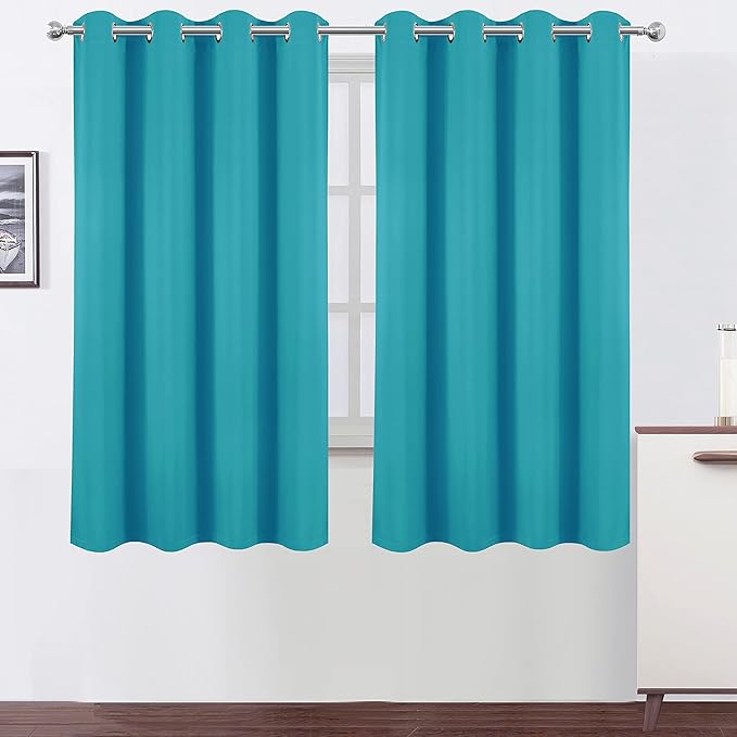 LEMOMO 100% Blackout Curtains 52 x 63 Inch/Teal Curtains 2 Panels with Black Lining Room Darkening Thermal Insulated Bedroom Curtains