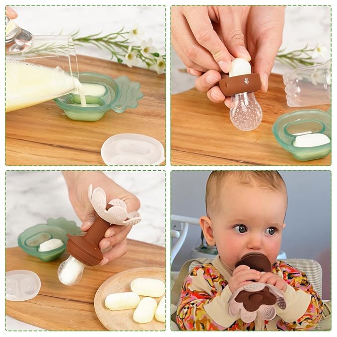 Haakaa Flower Baby Fresh Fruit Food Feeder with Mini Freezer Nibble Tray, Breastmilk Popsicle Mold for Baby Cooling Relief, Food Grade Silicone Baby Mesh Feeder for Infants 4M+ (Blush)