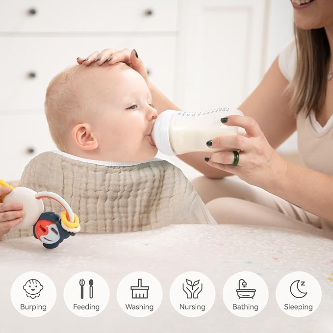 Synrroe Burp Cloths Large, Muslin Burp Cloths for Baby Girls and Boys, Pack of 10 Extra Absorbent and Soft Muslin, 6 Layers 20 by 10 Inches 100% Cotton (White and Brown 10 Pack)