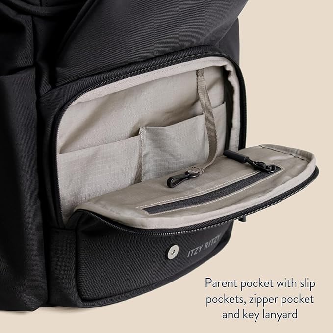 Itzy Ritzy Belong Bucket Backpack – Lightweight Diaper Bag Backpack Featuring 16 Pockets, Bucket Top Opening, Stroller Straps & Changing Pad; Organized and Stylish Everyday Family Backpack (Black)