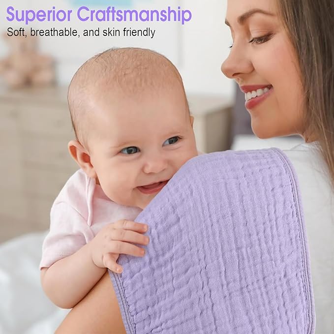 Arnzion 10 Pack Muslin Burp Cloths for Baby Girls 100% Cotton 20x10 Inch Popular Girl Colors Set Purple Pink Beige Brown White Soft Absorbent Newborn Infant Burping Cloths