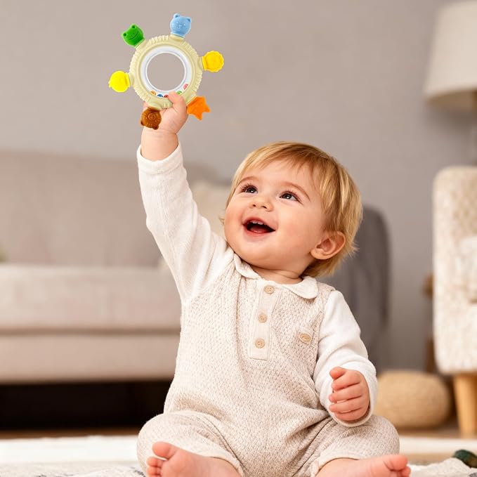 Baby Teething Toy for Babies 0-3-6-12,18 Months, BPA Free Silicone Baby Teething Ring for Teething Relief