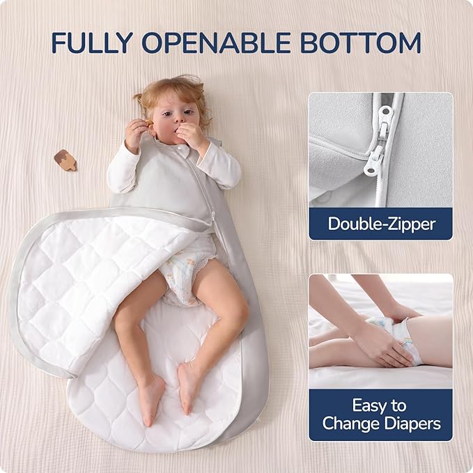 usbettas 1.0 Tog 2.5 Tog Baby Sleep Sack, 100% Cotton Baby Sleeping Bag 3-24M, 2-Way Zipper Baby Wearable Blanket