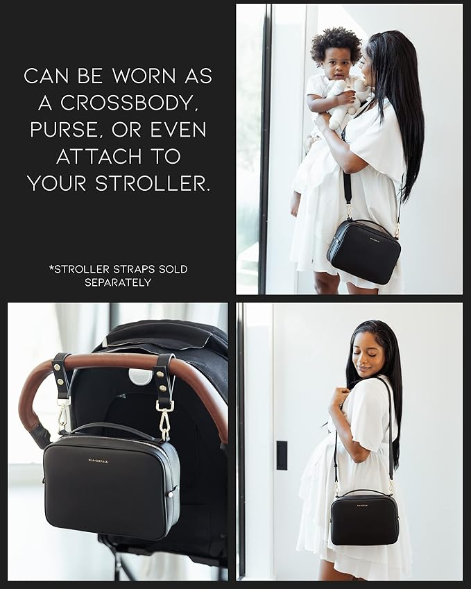 MIA + SOPHIA Crossbody Diaper Bags - Diaper Clutch Includes Leather Portable Changing Pad and Removable Pouch Organizer, Small Diaper Bag Features 6 Compartments - Black