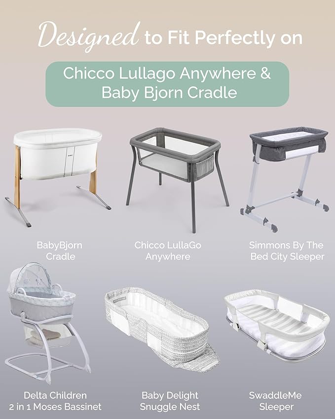 Bassinet Fitted Sheets for Chicco LullaGo Anywhere, Baby Bjorn Cradle and 14 x 29 Mattress Pad - Buttery Soft, Premium Stretchy Jersey Knit Sheets - Burnt Orange+Mustard Yellow+ Gray, 3 Pack
