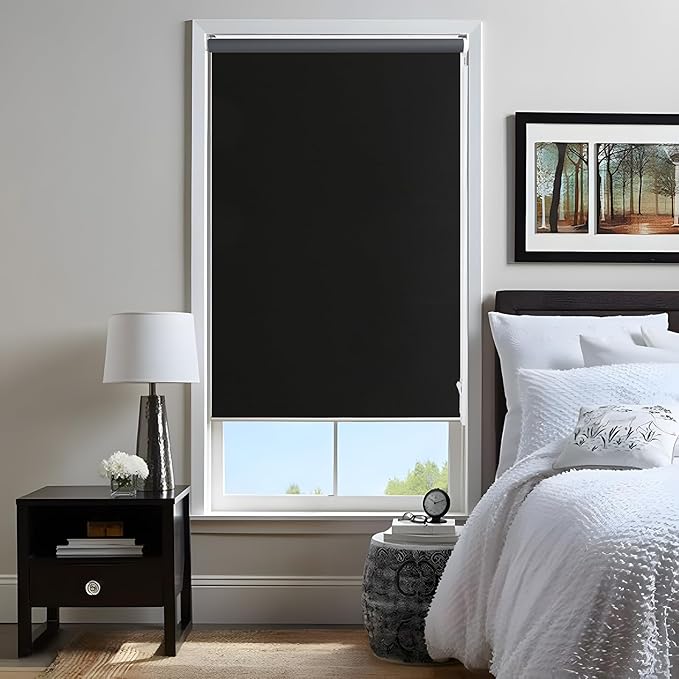 Allbright 100% Blackout Cordless Roller Shades for Windows, Thermal Insulated UV Protection, Window Roller Blinds for Home, Office, Bedroom, Door, 45" W x 72" H, Black