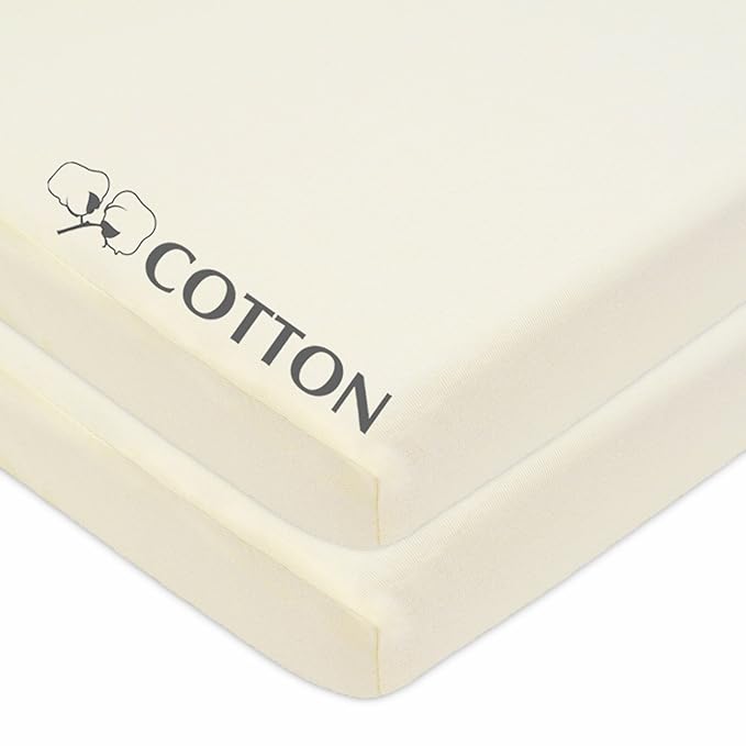 American Baby Company 2 Pack 100% Natural Cotton Fitted Mini Crib Sheets 38" x 24" - Soft & Breathable Small Nesting Portable Sheets, Fits Pack N Play Mattresses, Cream, for Boys & Girls