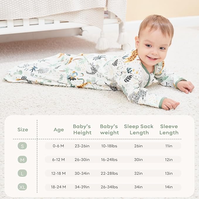 Yoofoss Baby Sleep Sack 12-18 Months Long Sleeve Wearable Blanket Baby 100% Cotton 2-Way Zipper 0.5 Tog Toddler Sleeping Sack, Lightweight(Large)