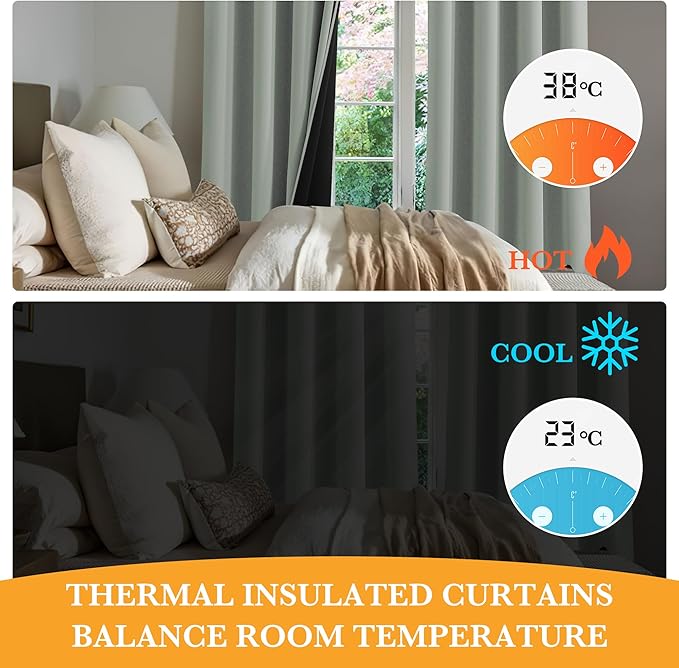 RYB HOME 100% Blackout Curtains 63 inches Length, Temperature Balance Total Room Darkening Noise Reducing Curtains for Bedroom Dorm Sleep, 52 inches Wide by 63 inches Long, Sage Green