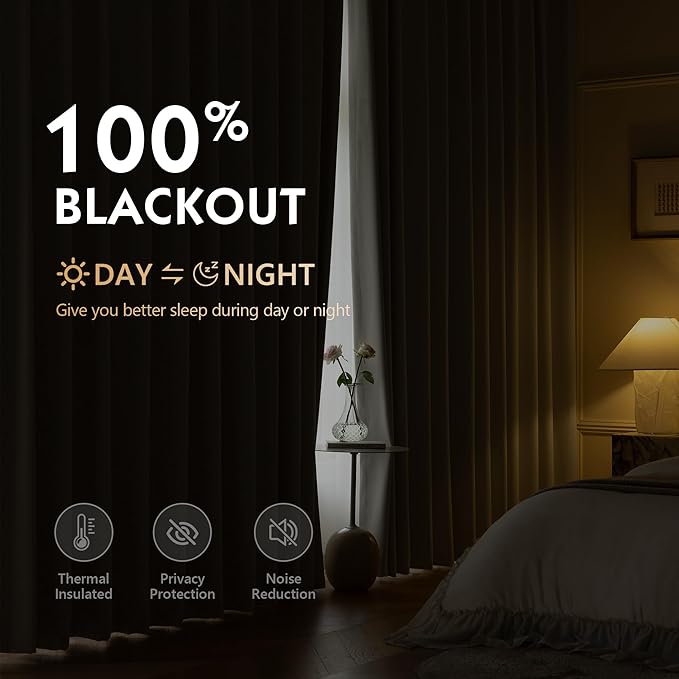 FMFUNCTEX 100% Blackout Curtains for Bedroom, Beige Back Tab Curtain 84 Inches Long Drapery Thermal Insulated Curtains for Living Room, Black Out Drapes Rod Pocket Room Darkening 2 Panels