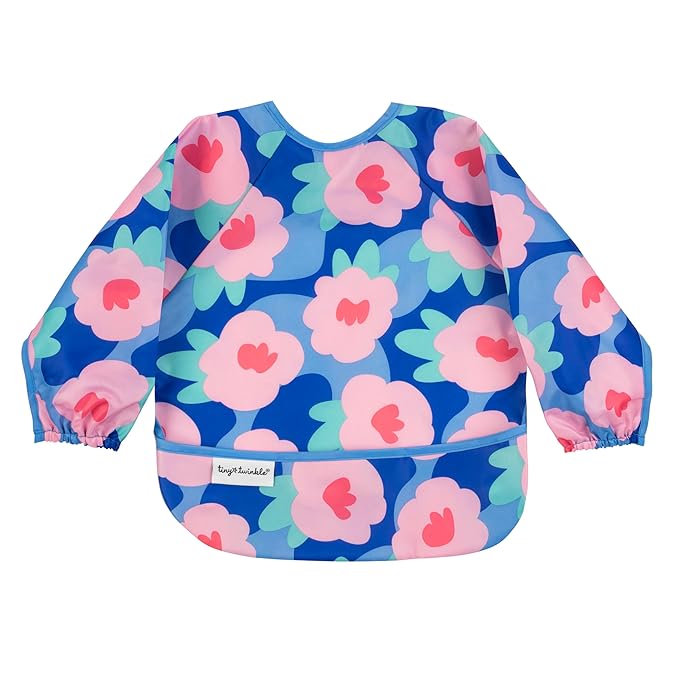 Tiny Twinkle Long Sleeve Bib for Babies & Toddlers | Waterproof Smock Bib for Eating | Machine Washable & Mess-Proof Feeding Essentials | Newborn Shower Gift (Floral Blue, 2-4Y)
