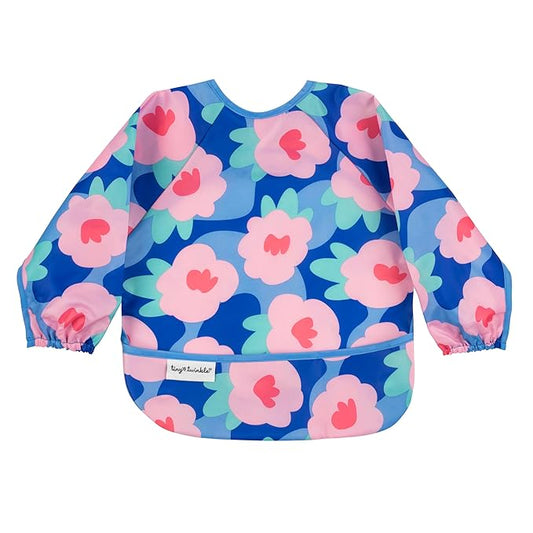 Tiny Twinkle Long Sleeve Bib for Babies & Toddlers | Waterproof Smock Bib for Eating | Machine Washable & Mess-Proof Feeding Essentials | Newborn Shower Gift (Floral Blue, 2-4Y)