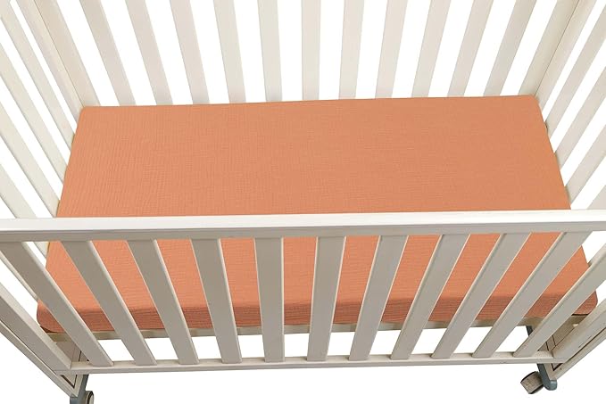 Onacosht Muslin Crib Sheets for Boys Girls, Soft Breathable 100% Cotton Baby Fitted Sheet 52" x 28" for Standard Toddler Crib Mattress, 2 Pack, Light Brown and Moon
