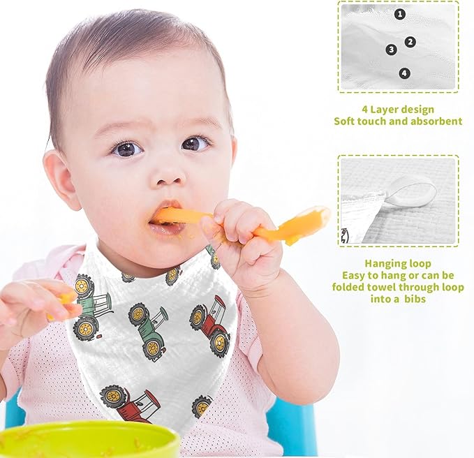 vvfelixl Baby Muslin Washcloths Cute Retro Tractor Baby Burp Cloths Cotton Babys Face Towel for Newborn Infants Boys Girls Soft and Absorbent 11.8 X 11.8 in, 3 Pack