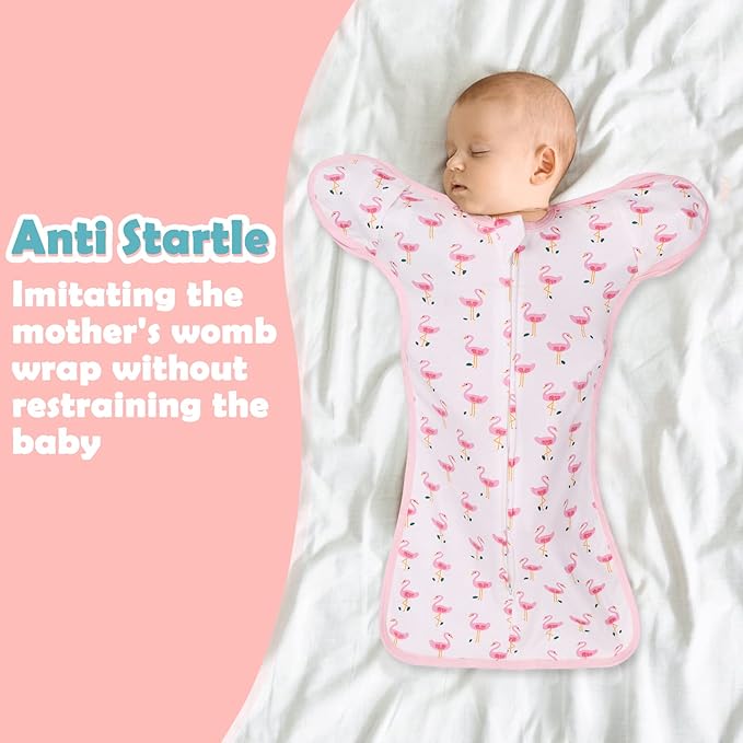2 Pack Transition Swaddle with 2 Way Zipper, 2 in 1 Arms in/Out Transitional Arms Up Swaddle, 100% Cotton Newborn Swaddles Zipper Swaddles Baby Swaddling Sack Sleep Sack 0-3 Months, Flamingo & Bear