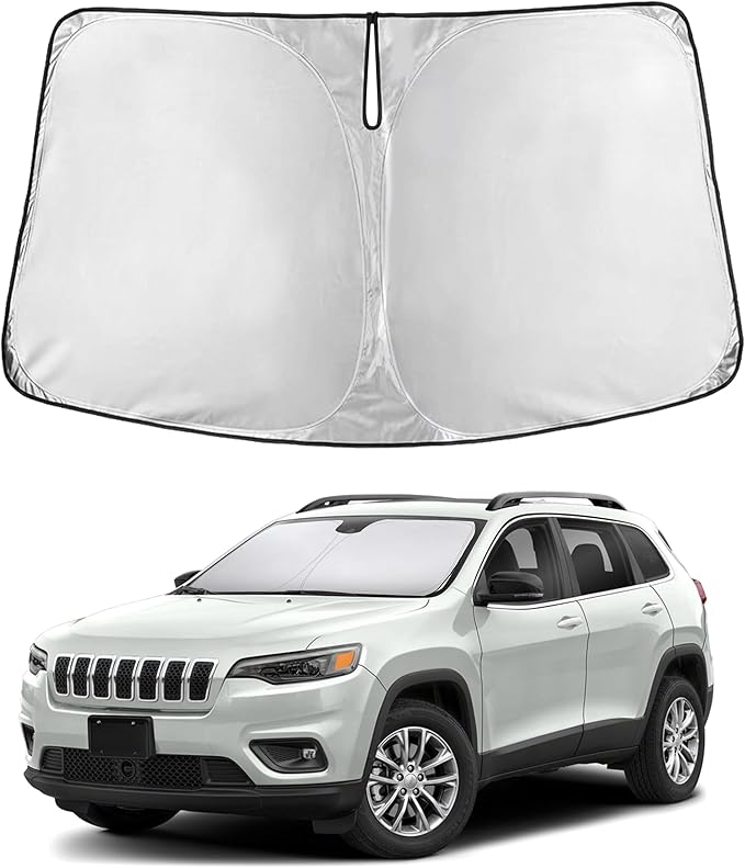 Econour Windshield Sunshade for Jeep Cherokee SUV 2014-2021 2022 2023, Sun Visor for Front Windshield & Window Sun Shade Cover, UV Heat Blocker & Protector, Car Accessories