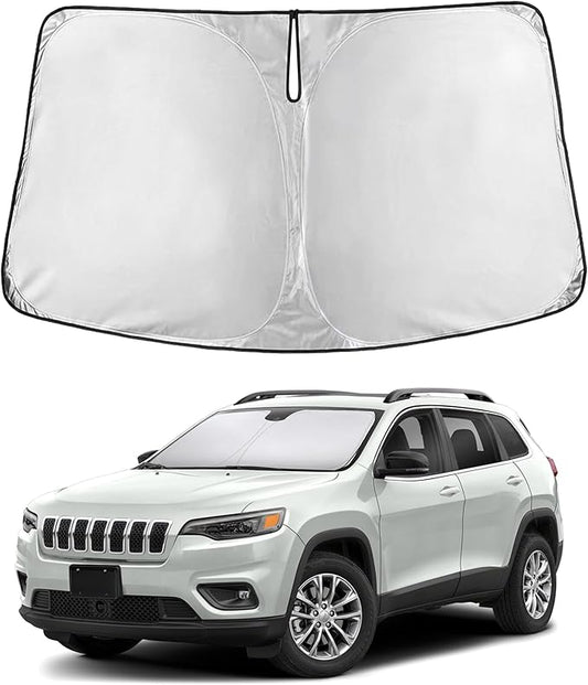 Econour Windshield Sunshade for Jeep Cherokee SUV 2014-2021 2022 2023, Sun Visor for Front Windshield & Window Sun Shade Cover, UV Heat Blocker & Protector, Car Accessories