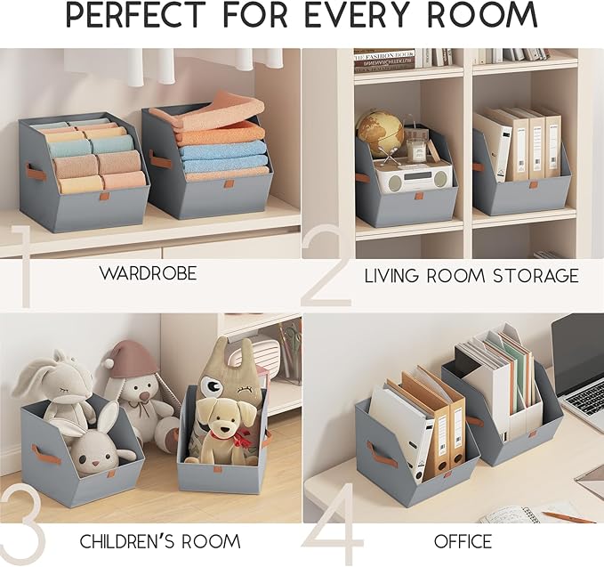 Fabric Closet Storage Cubes - 6 Pack Square Storage Bins with Dual Handles for Clothes, Towels, Toys, Cube Storage Organizers for Bedroom, Nursery, Shelves, Closet, Small Spaces, Grey