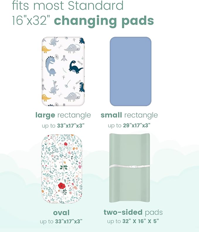 TotChill Extra Stretchy Changing Pad Cover, Ultra Soft Premium Jersey Knit Changing Pad Sheets, Unisex for Boys Girls, Fits All Standard Changing Tables/Dresser Tops, Dino Blue - 2 Pack
