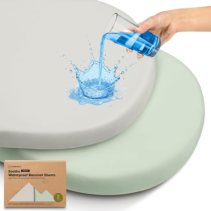2-pk Waterproof Bassinet Sheets Girls, Boys, Cotton - 33x17 Universal Bassinet Mattress Pad Protector Cover, Compatible with Graco, Baby Delight, Chicco, Halo Bassinest Swivel Sleeper Fitted (Sage)