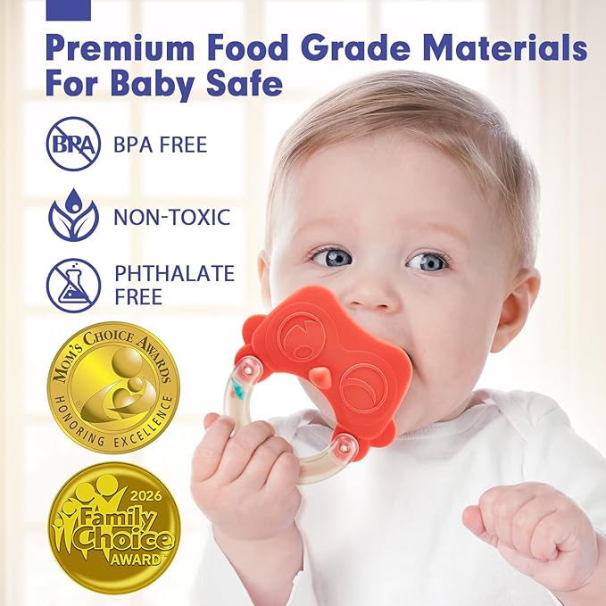 hahaland Baby Toys 0-6 Months - Baby Rattles Teething Toys 3-6 Months, Newborn Infant Toys 6-12 Months, Teether Grasping Shaker Toy Baby Gifts 6 5 4 3 Month Old Must Haves Montessori Rattle for Babies