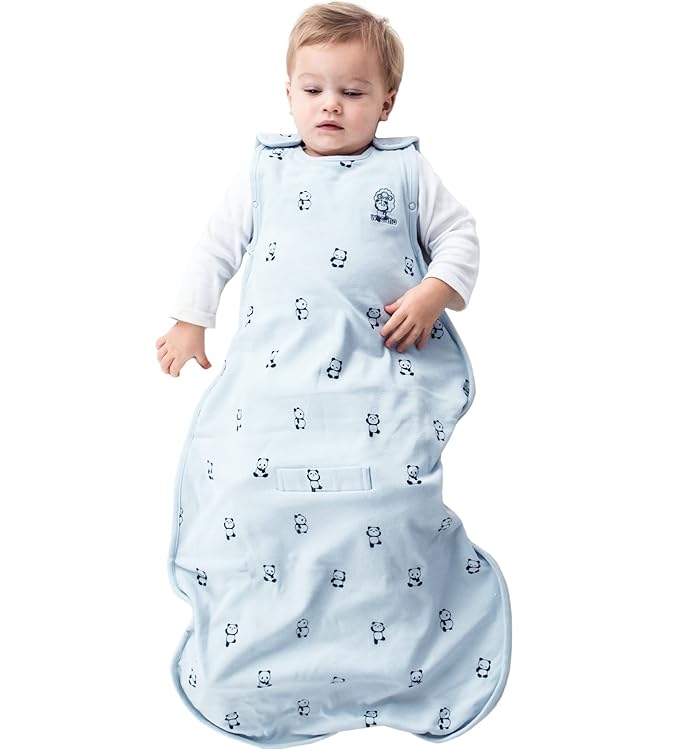 Woolino 4 Season Ultimate Baby Sleeping Bag - Merino Wool and Organic Cotton - Universal Size Adjustable Sleep Sack for Baby - Two-Way Zipper Infant Sleeping Bag (2-24 Months) - Panda
