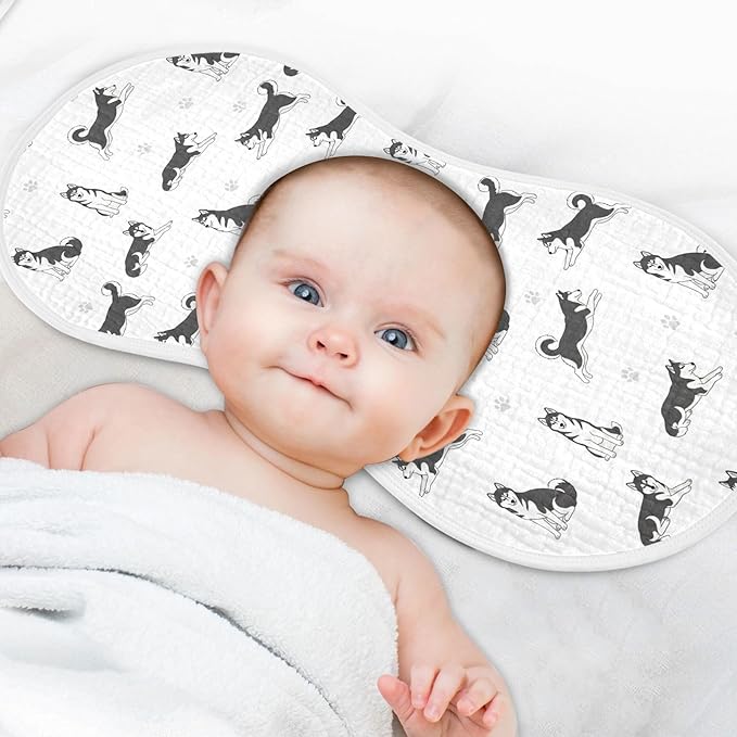 Qinllo 4 Pack Muslin Burp Cloths Husky Dogs White Cotton Baby Burp Cloths Absorbent Burping Cloth Soft Spit Up Rags for Newborn Baby Boys Girls 22x11 Inch