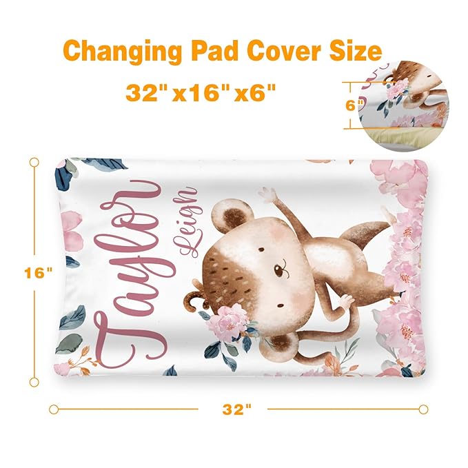 Custom Changing Pad Cover Set - Jersey Knit Ultra Soft Unisex Waterproof Diaper Changing Table Covers with Personalized Name for Baby Boys Girls - Comfy Cozy 2 Pcs Set Style14