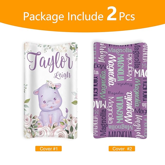 Custom Changing Pad Cover Set - Jersey Knit Ultra Soft Unisex Waterproof Diaper Changing Table Covers with Personalized Name for Baby Boys Girls - Comfy Cozy 2 Pcs Set Style11