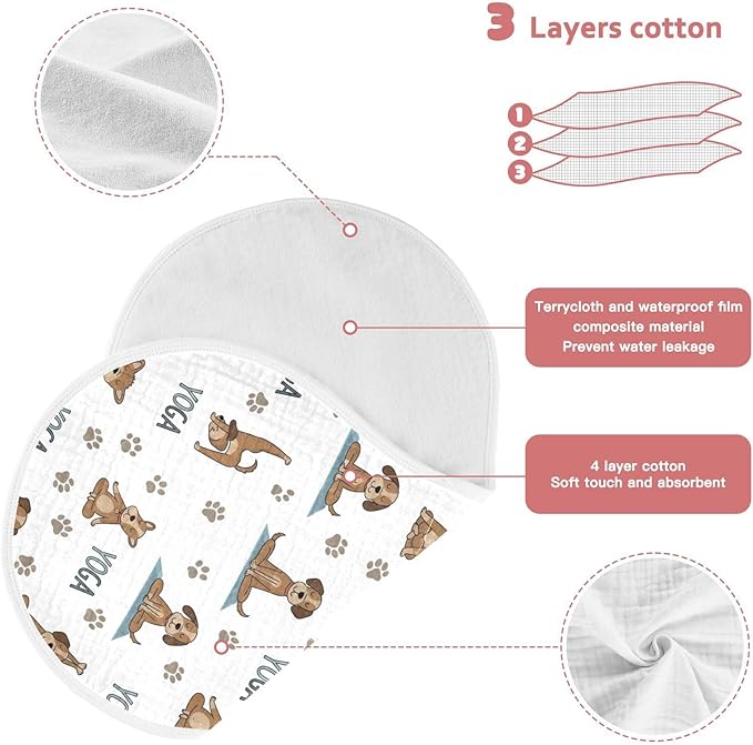 Qinllo 4 Pack Muslin Burp Cloths Dogs Yoga Cotton Baby Burp Cloths Extra Absorbent and Soft Thick Burping Cloth for Newborn Boys Girls 22x11 Inch