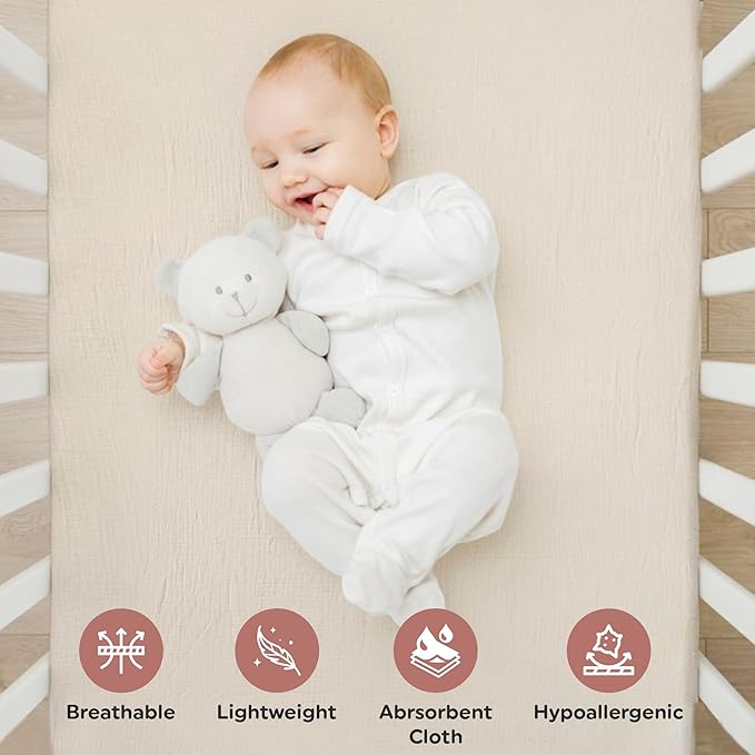 100% Organic Cotton Muslin Crib Sheets (Set of 2) – Soft & Breathable Fitted Sheets for Boys and Girls, Neutral Colors – Fits Standard Baby Crib Mattress (28 x 52 Inches) (Peach/Ivory)