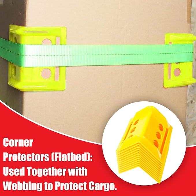 24 Pack Flatbed Edge Protectors Compatible with 4 Inch Ratchet & Winch Straps for for Flatbed Cargo Load Truck Shipping (YELLOW)