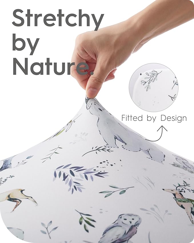 TotBasic Ultra Soft Pack N Play Sheets - Fitted, Premium Jersey Knit, Stretchy Neutral, Woodland Mini Crib Sheets for Graco Pack and Play, 2 Pack (Deer&Rabbit)