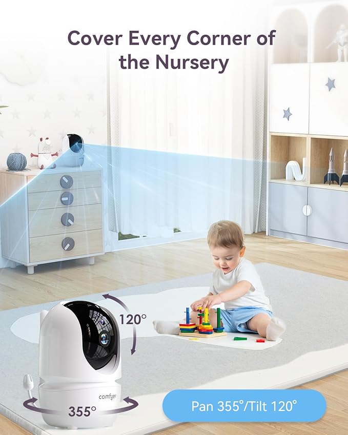 7" HD Split-Screen Baby Monitor with 2 Cameras, Video Baby Monitor with Camera and Audio, Flexible Bracket, Non-WiFi, VOX Mode, 2 Way Audio, Remote PTZ, Auto Night Vision