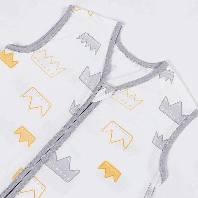 TILLYOU 2 Pack Infant Sleep Sack 0-6 Months 100% Cotton Wearable Blanket 0.5 TOG Sleeveless Summer Sleep Sacks with 2-Way Zipper, Gray Crown