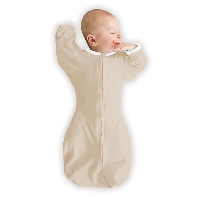 SwaddleDesigns Organic Transitional Swaddle Sack, Arms Up Swaddle with Half-Length Sleeves & Mitten Cuffs, Large, 6-9 Months, 21-24 lbs, Sand Dollar